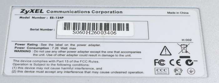ZyXEL ES-124P 24-Port Desktop Ethernet Switch Specifications