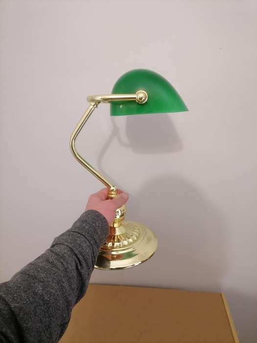 Gold Tone with Green Shade Desk Lamp