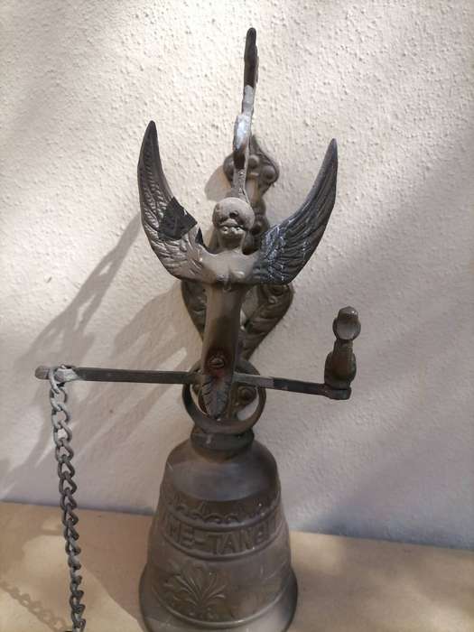 Vintage Bronze German bell with angle mount & pull chain - AMAZING - Bell Works
