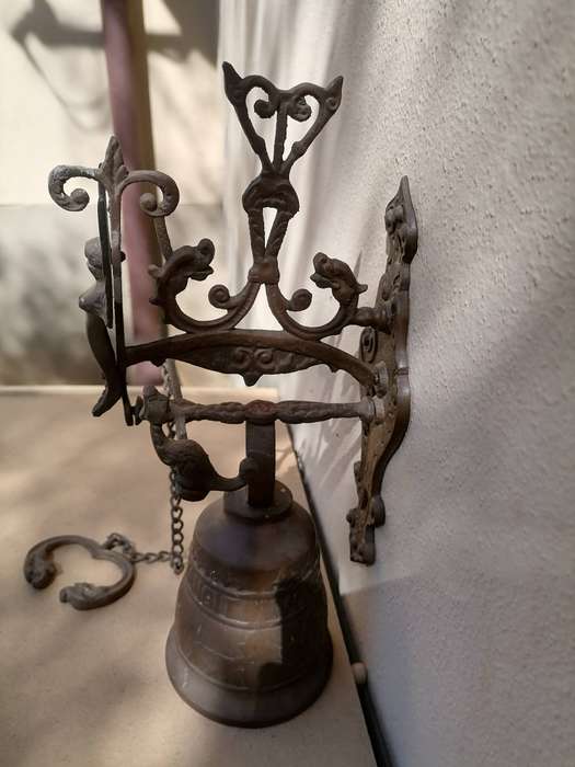 Vintage Bronze German bell with angle mount & pull chain - AMAZING - Bell Works