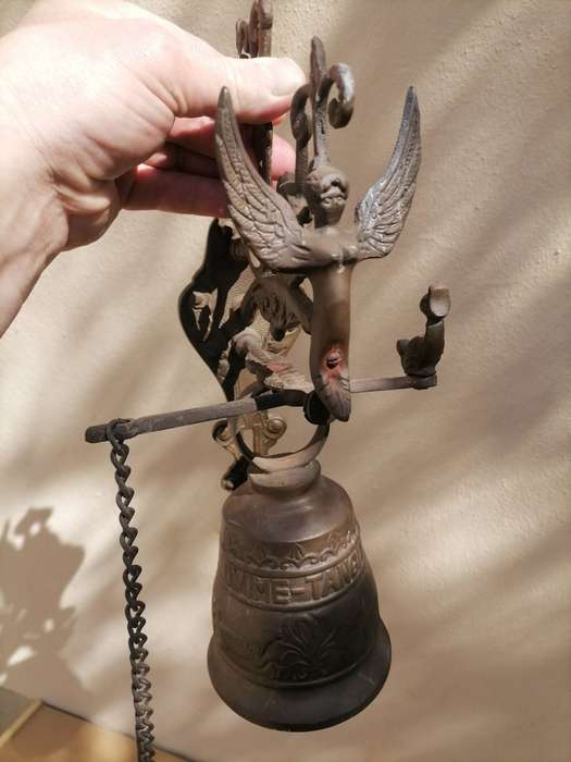 Vintage Bronze German bell with angle mount & pull chain - AMAZING - Bell Works