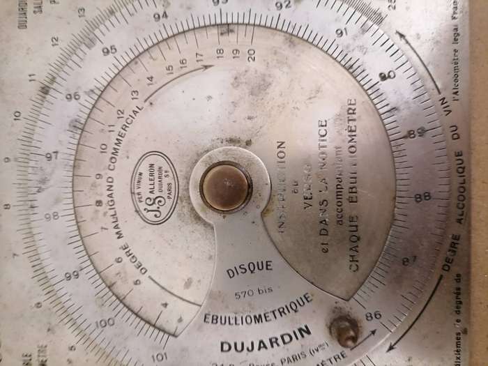 1870's - Dujardin-Salleron Ebulliometer calculation disk - To make Alcohol, Ciders or wines