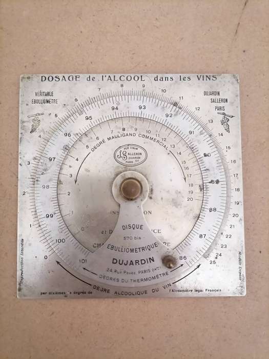 1870's - Dujardin-Salleron Ebulliometer calculation disk - To make Alcohol, Ciders or wines