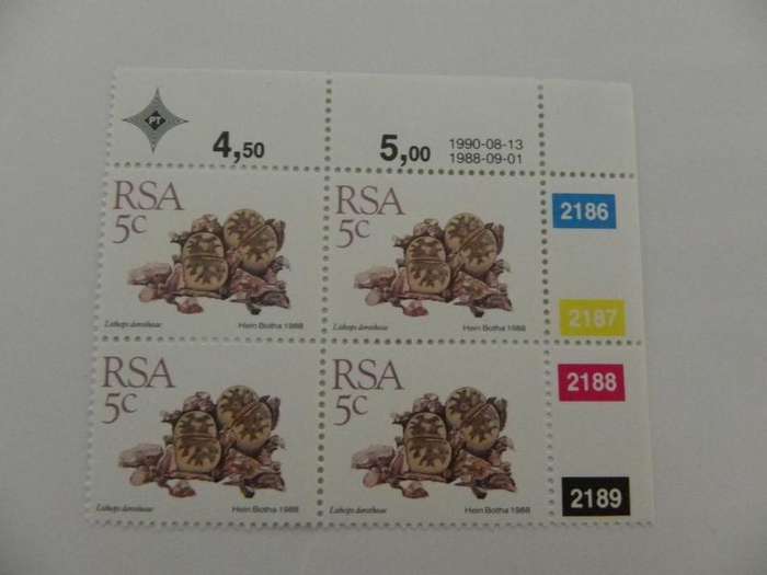 RSA 5th Definitive Series (1988) - Succulents 5c Mint Control Block #2186 Dated 1990-08-13
