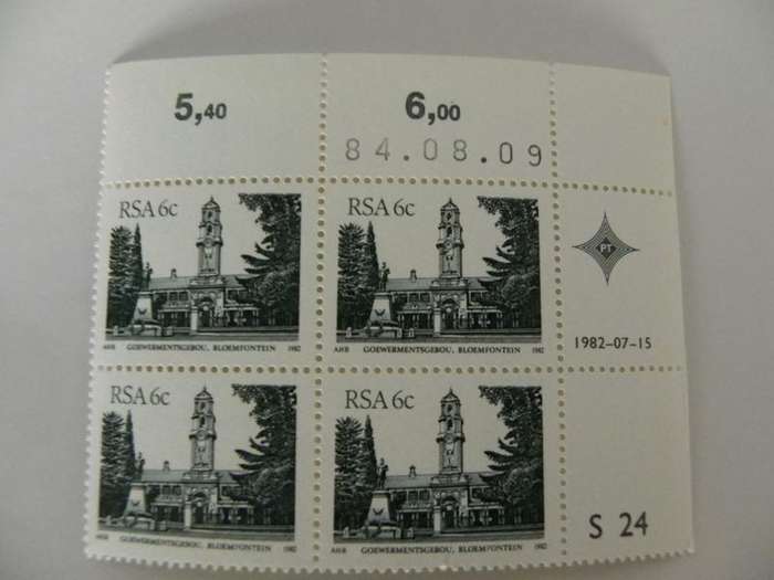 RSA 4th Definitive Series (1982) - 6c Mint Control Block #S24 Dated 84.08.09
