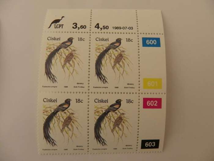 Ciskei 1st Definitive Series (1981) - Birds 18c Mint Control Block #600 Dated 1989-07-03