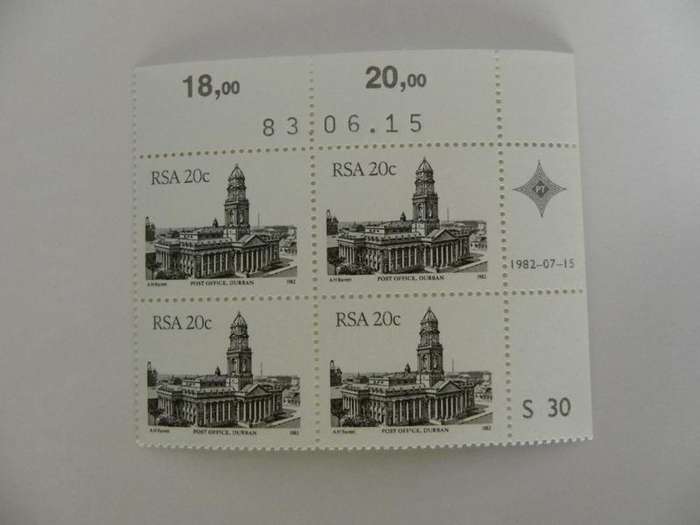 RSA 4th Definitive Series (1982) - 20c Mint Control Block #S30 Dated 83.05.15