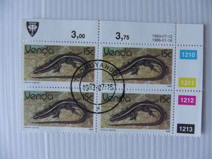 Venda 2nd Definitive Series (1986) -  Reptiles 5c CTO Cancelled Control Block #1202 Dated 1993-07-12