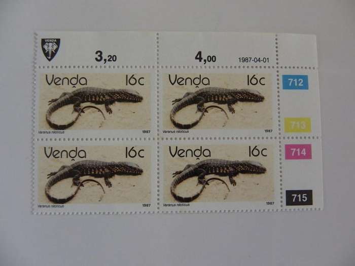 Venda 2nd Definitive Series (1986) -  Reptiles 16c Mint Control Block (#712 Dated 1987-04-01