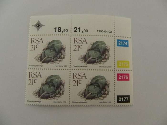RSA 5th Definitive Series (1988) - Succulents 21c Mint Control Block #2174 Dated 1990-04-02