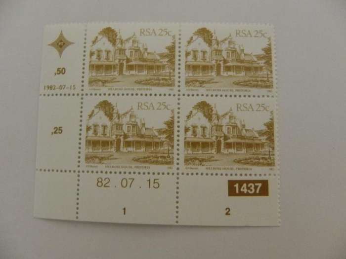 RSA 4th Definitive Series (1982) - 25c Mint Control Block #1437 Dated 82-07-15