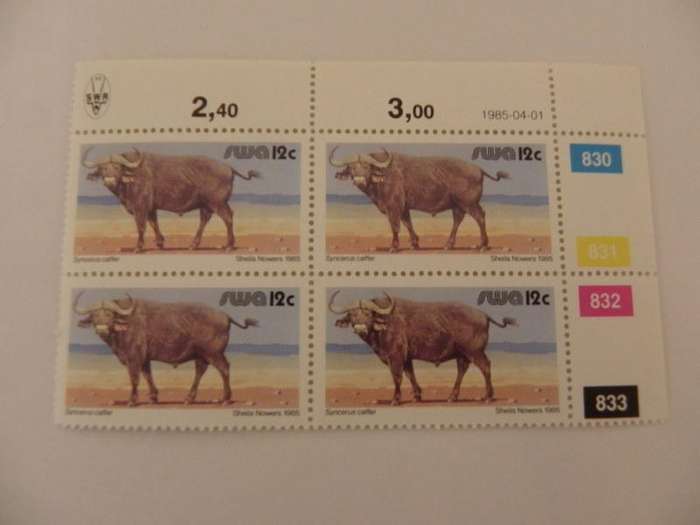 SWA 3rd Definitive Series (1980) - Animals 12c Mint Control Block #830 Dated 1985-04-01