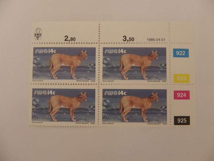 SWA 3rd Definitive Series (1980) - Animals 14c Mint Control Block #922 Dated 1986-04-01