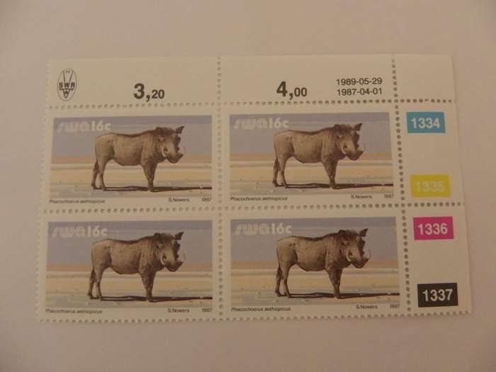 SWA 3rd Definitive Series (1980) - Animals 16c Mint Control Block #1334 Dated 1989-05-29