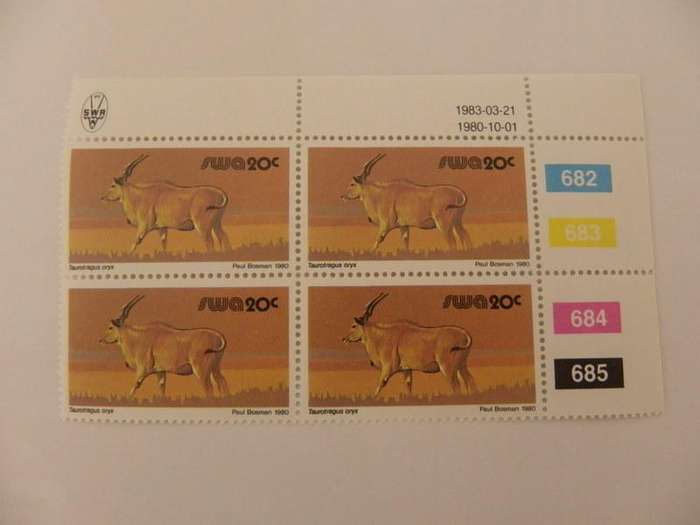 SWA 3rd Definitive Series (1980) - Animals 20c Mint Control Block #628 Dated 1992-04-20