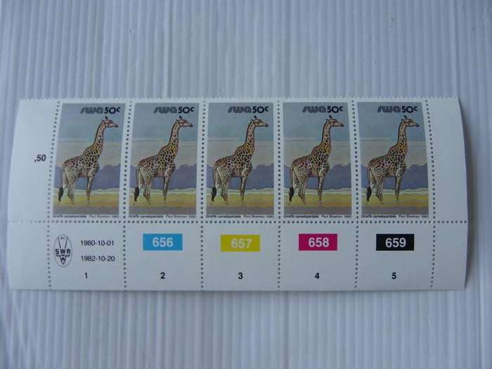 SWA 3rd Definitive Series (1980) - Animals 50c Mint Control Block #656 Dated 1982-10-20
