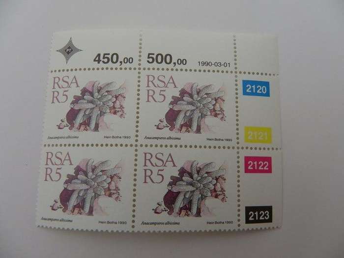 RSA 5th Definitive Series (1988) - Succulents R5.00 CTO Cancell Control Block #2120 Dated 1990-03-01