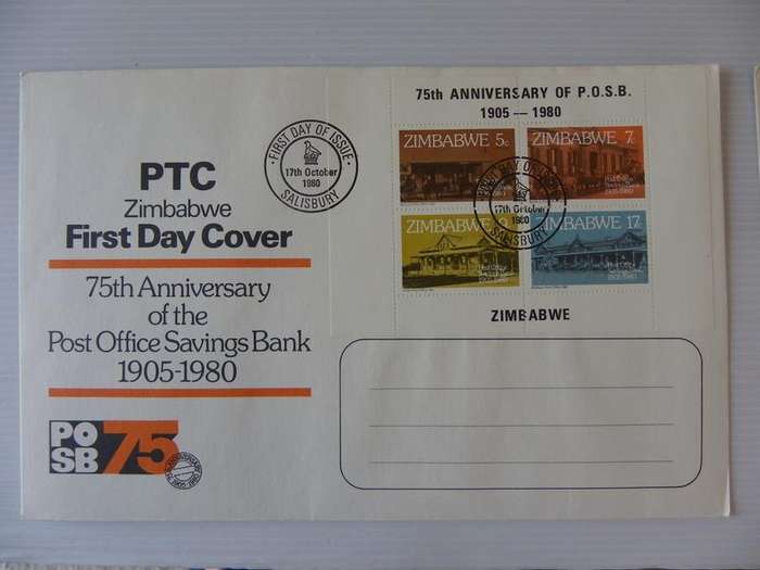 Zimbabwe (1980) - 75th Anniversary of Savings Bank Illustrated FDC with Miniature Sheet