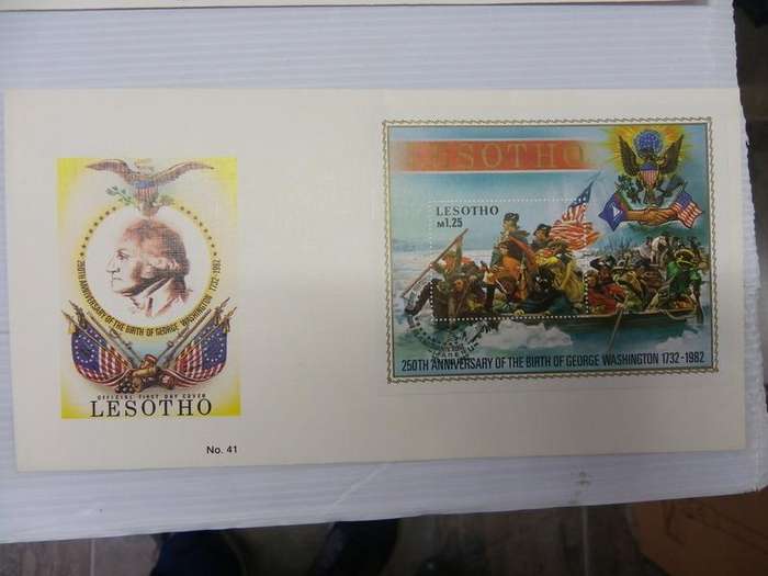 Lesotho (1982) - 250th Anniversary of the Birth of George Washington Illustrated FDC with M/Sheet