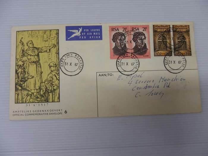 RSA 1.06 (1967) - 450th Anniversary of Reformation Official FDC with Pairs of Stamps