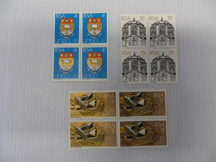 RSA 1.26 (1973) - UNISA Centenary Official Mint Set in Blocks of 4 Stamps