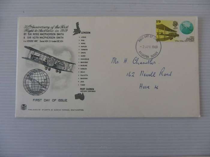 Great Britain (1969) - 50th Anniversary of the 1st Flight to Australia Illustrated FDC