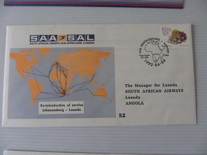 SAA #52 (1992) -  Reintroduction of JHB to Lusaka Flights Illustrated FDC