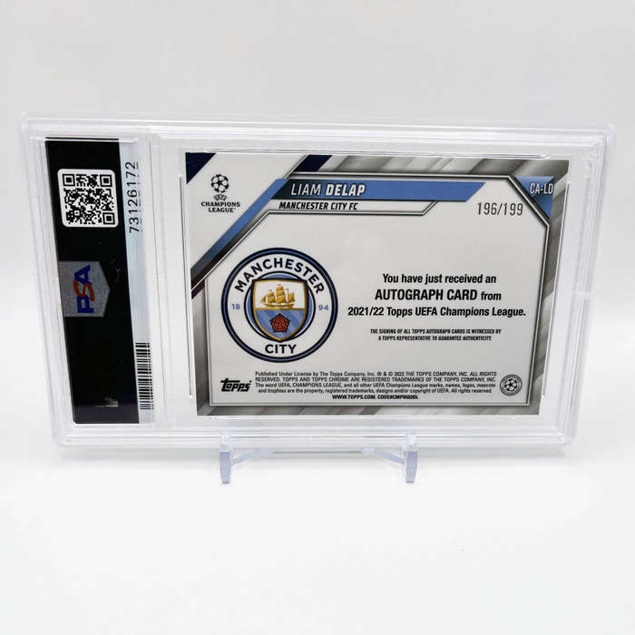 2021 Topps Chrome UCL Liam Delap RC Rookie Card Auto Aqua 196/199 (PSA 9 Mint)