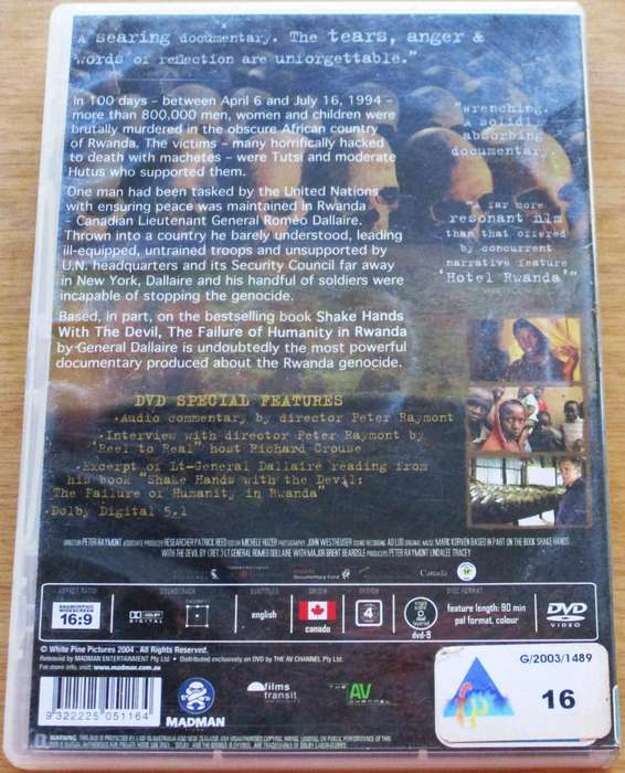 SHAKE HANDS WITH THE DEVIL The Journey of Romeo Dallaire DVD [BBOX 7] Region 4