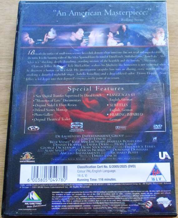 BLUE VELVET Special Edition DVD [BBOX 8] Region 2