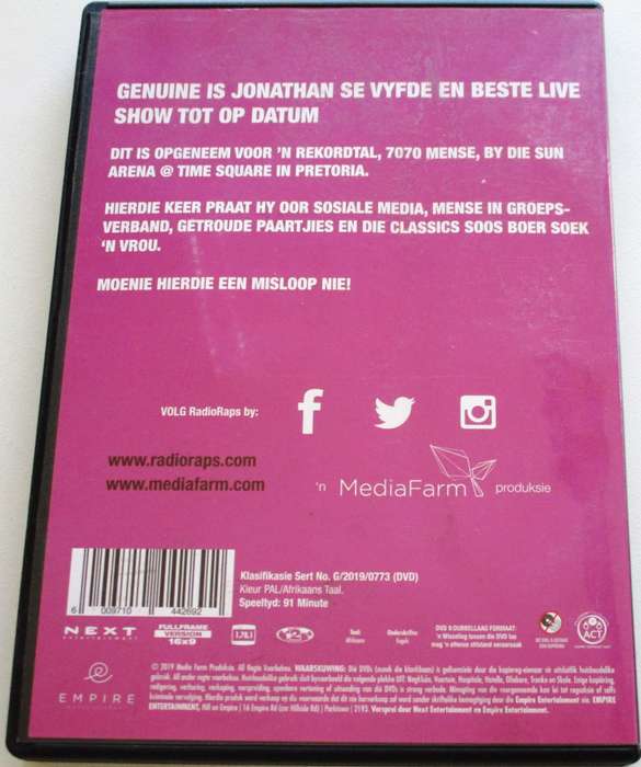RADIO RAPS JONATHAN LIVE IN PRETORIA DVD [SA SHELF]