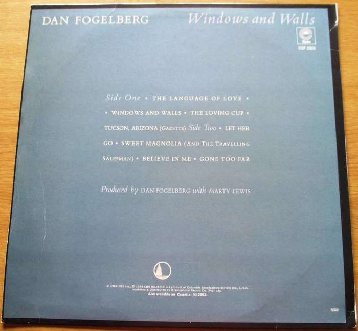 DAN FOGELBERG Windows and Walls Vinyl LP Record