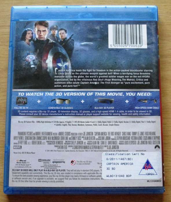 CAPTAIN AMERICA The First Avenger BLU RAY 3D [BLU RAY SHELF]