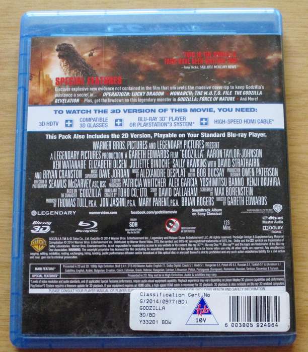 GODZILLA 3D BLU RAY + BLU RAY 3D [BLU RAY SHELF]