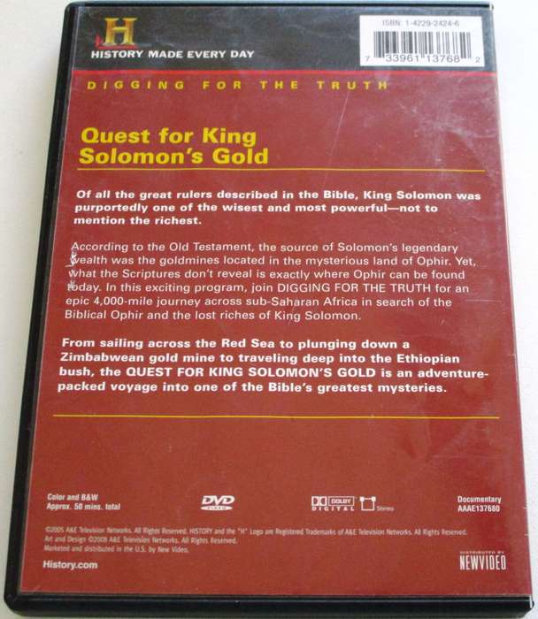 QUEST FOR KING SOLOMON'S GOLD The History Channel DVD  [BBOX 2]