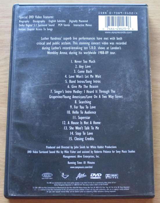 LUTHER VANDROSS Live at Wembley DVD  [OFFICE DVD SHELF]