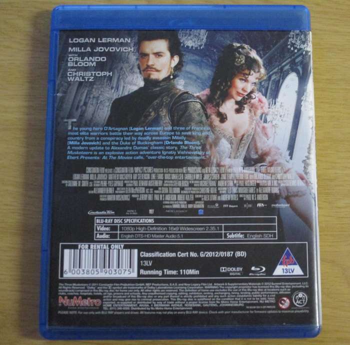THE THREE MUSKETEERS Rental Copy BLU RAY [BLU RAY SHELF]
