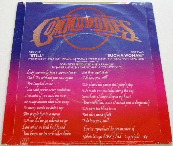 COMODORES Still 7` Single VINYL Record