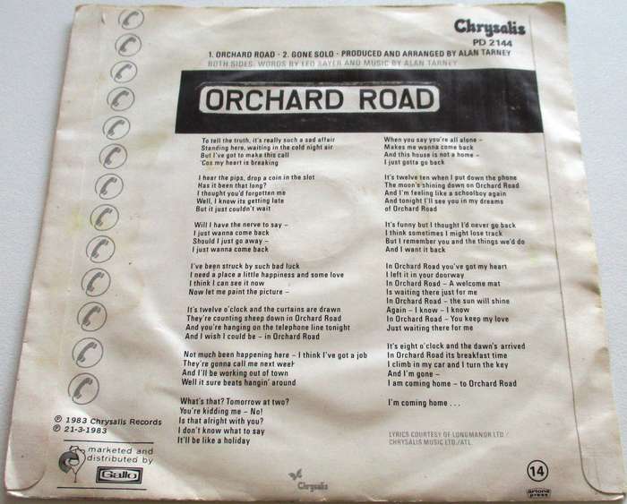 LEO SAYER Orchard Road 7` Single VINYL Record