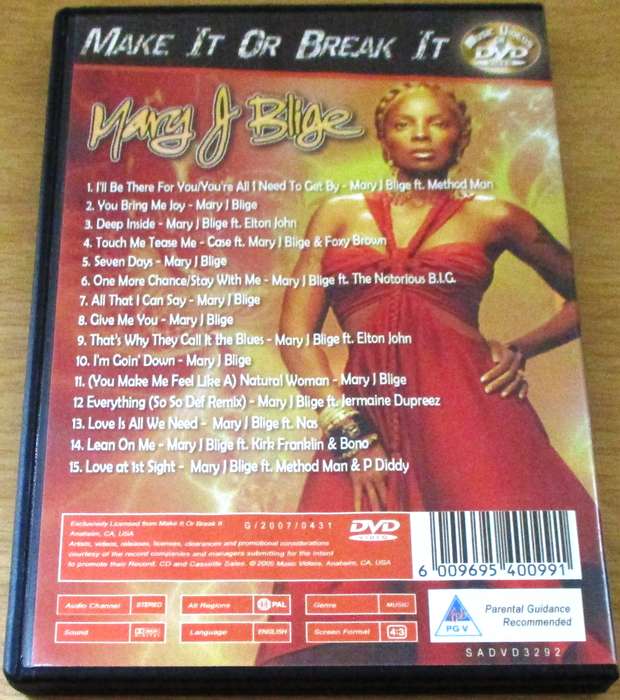 MARY J BLIGE Make it or Break It Video Hits DVD