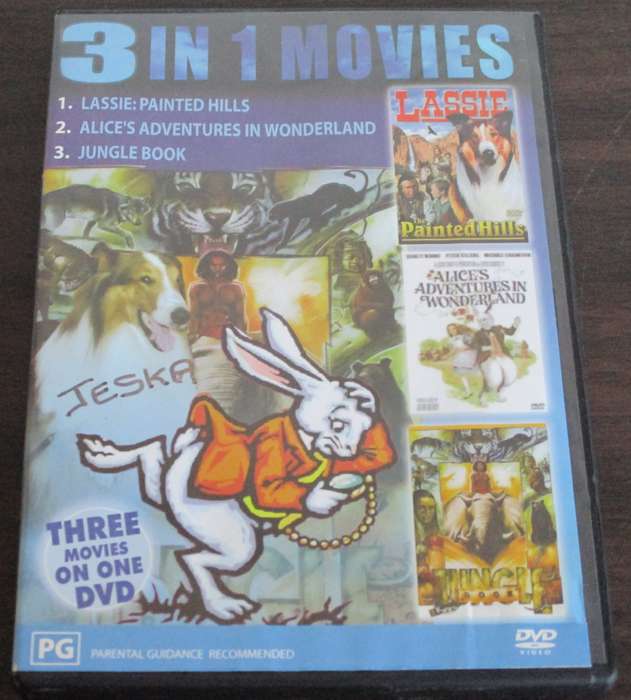 3 IN I MOVIES: Lassie's Painted Hills+Alice's Adventures in Wonderland+Jungle Book DVD [BBOX 7]