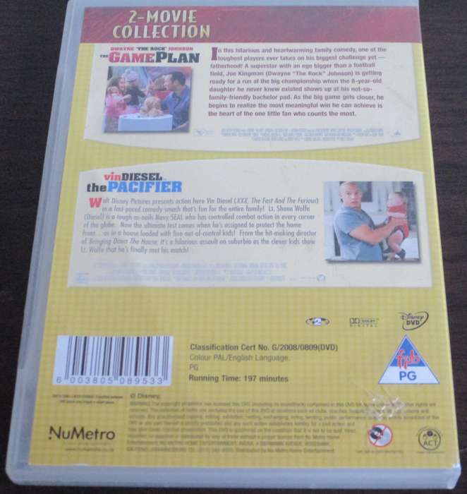 THE GAME PLAN + THE PACIFIER Dwayne Johnson + Vin Diesel 2xDVD [BBOX 7]