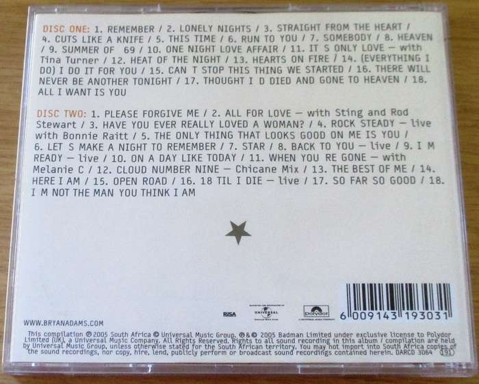 BRYAN ADAMS Anthology 2xCD [Gx28]
