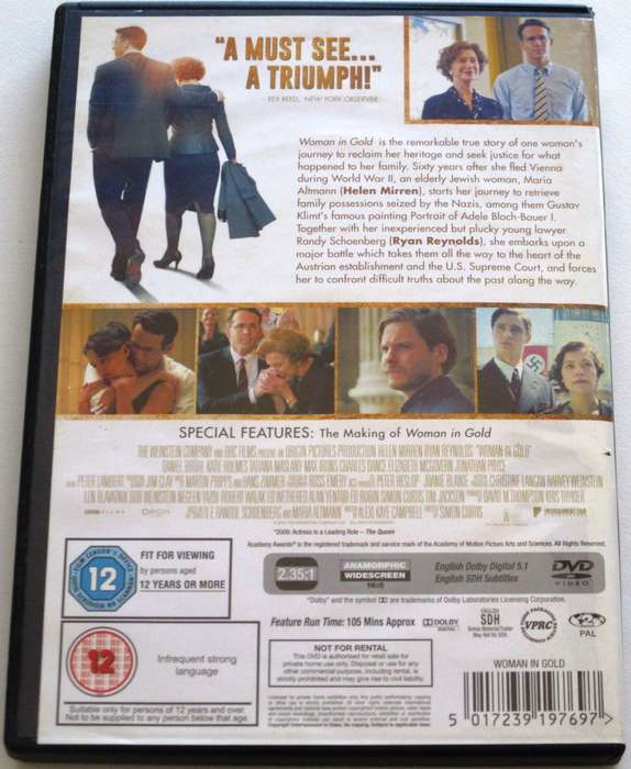 WOMAN IN GOLD DVD Helen Mirren Ryan Reynolds [BBOX 9]