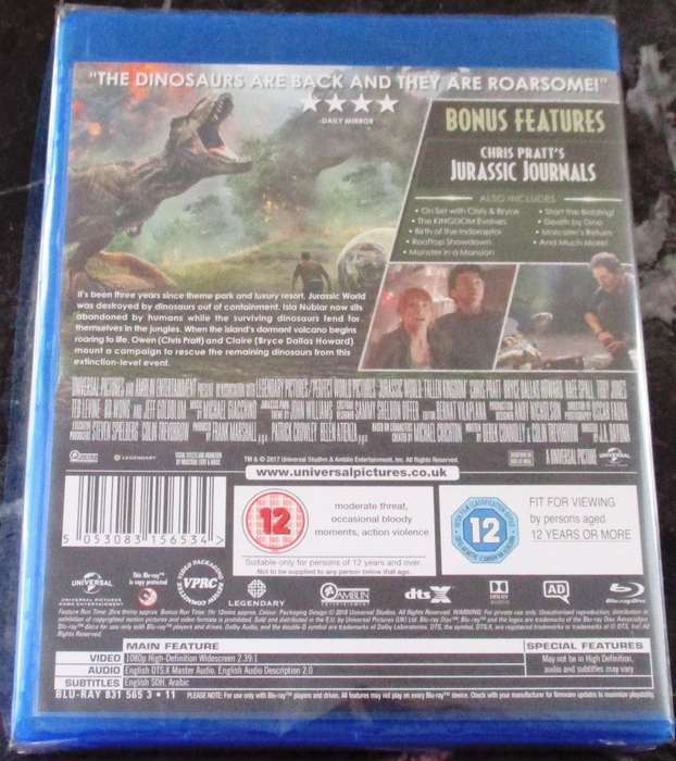 JURASSIC WORLD Fallen Kingdom BLU RAY