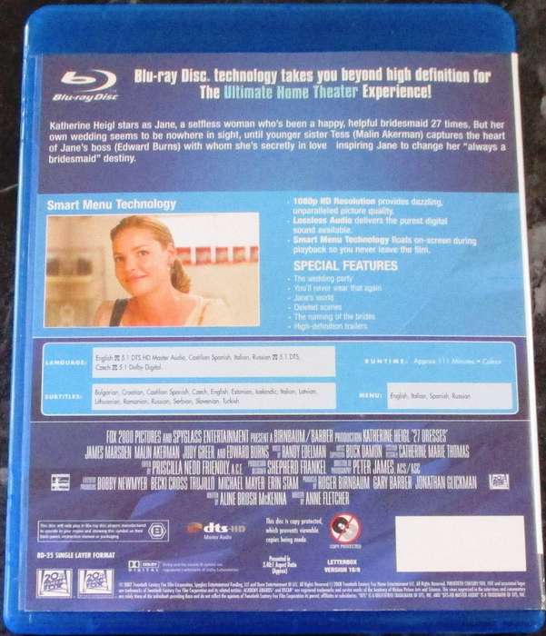 27 DRESSES BLU RAY Katherine Heigel