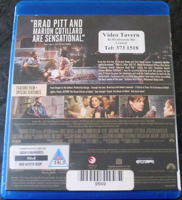 ALLIED BLU RAY Brad Pitt