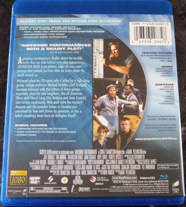 ARLINGTON ROAD BLU RAY Jeff Bridges Tim Robbins