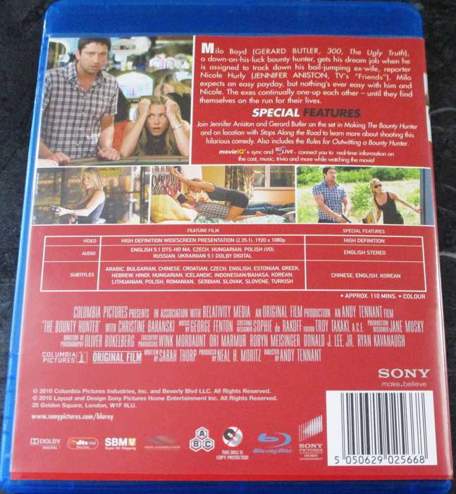 THE BOUNTY HUNTER BLU RAY Jennifer Aniston Gerard Butler