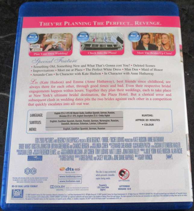 BRIDE WARS BLU RAY Kate Hudson Anne Hathaway